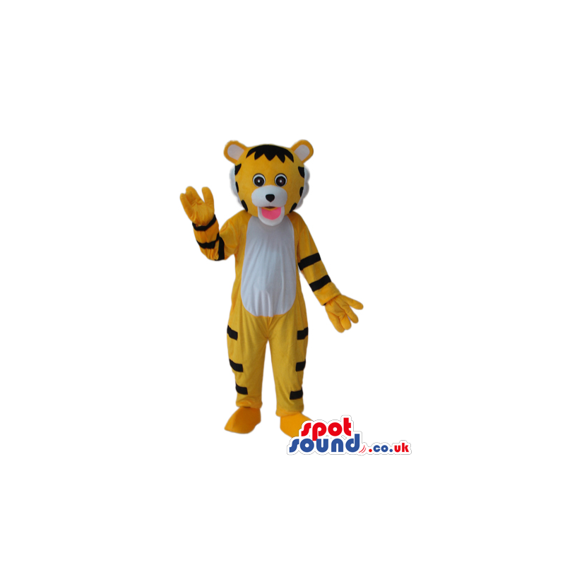 Cute Cartoon Yellow Tiger Plush Mascot With A White Belly -