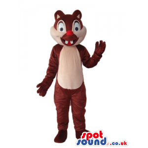 Brown Chipmunk Plush Mascot With Red Nose And Two Teeth -