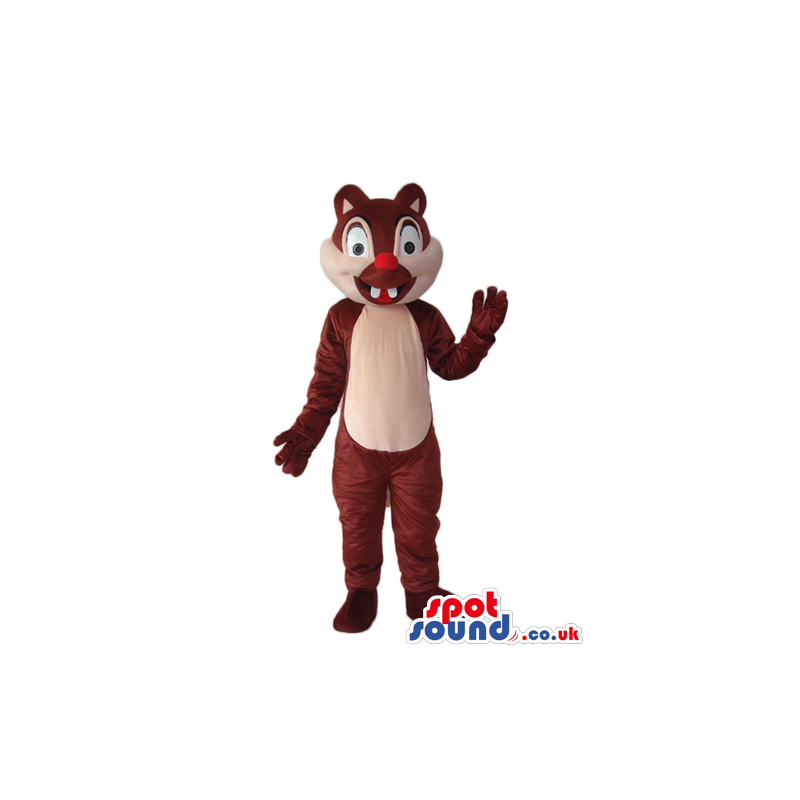 Brown Chipmunk Plush Mascot With Red Nose And Two Teeth -