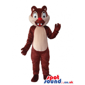 Brown Chipmunk Plush Mascot With Red Nose And Two Teeth -