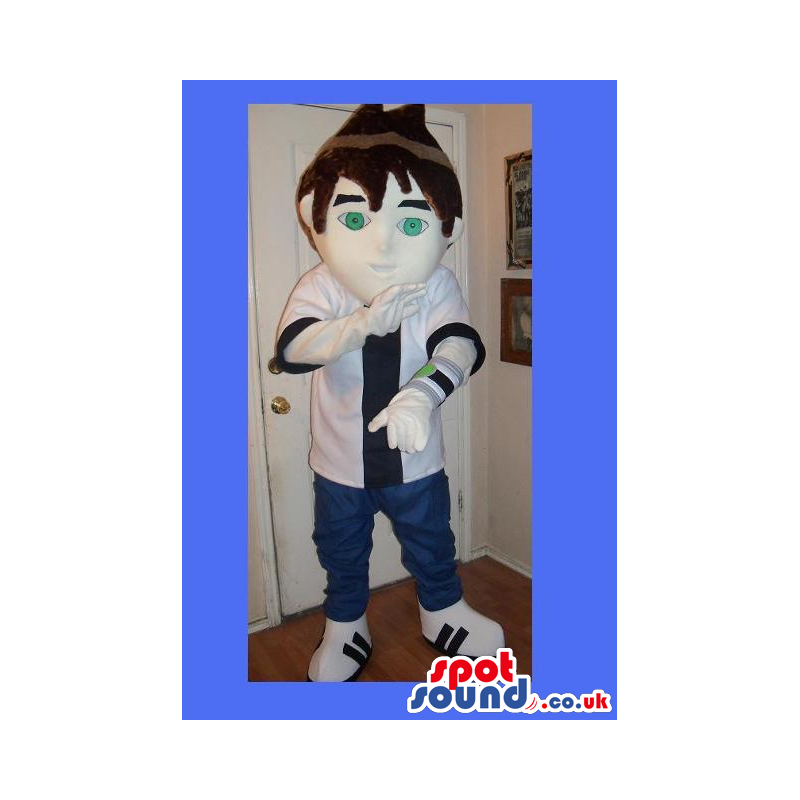 Cartoon Boy Character Mascot Wearing A White T-Shirt And