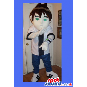 Cartoon Boy Character Mascot Wearing A White T-Shirt And