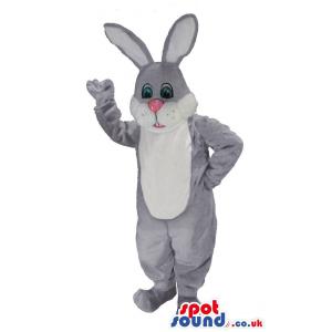 Gray rabbit mascot with bunny teeth and a open mouth - Custom