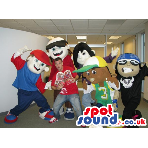 Five Street Rapper Boy Mascots In With Garments In Varied