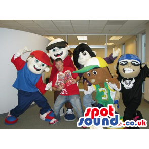 Five Street Rapper Boy Mascots In With Garments In Varied