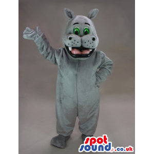 All Grey Hippopotamus Animal Mascot With Green Eyes - Custom