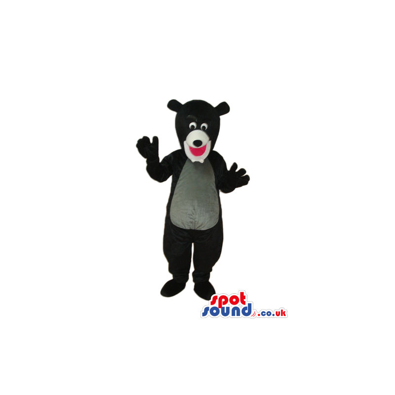 Black Bear Plush Mascot With A Grey Belly And Red Nose - Custom
