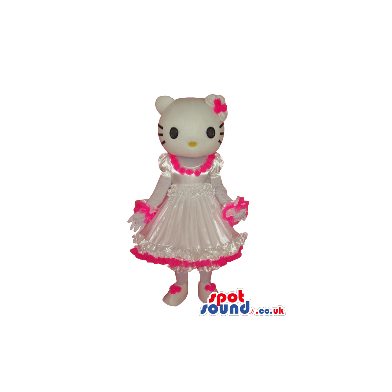 Kitty Character Plush Mascot Wearing A White And Pink Dress -