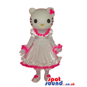 Kitty Character Plush Mascot Wearing A White And Pink Dress -