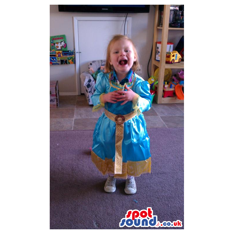 Cute Blue And Golden Princess Dress Children Size Costume -