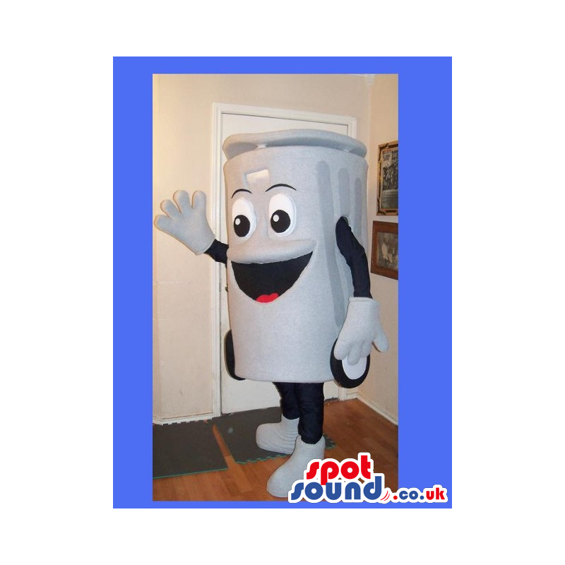 White Recycling Box Mascot With Funny Face And Wheels - Custom