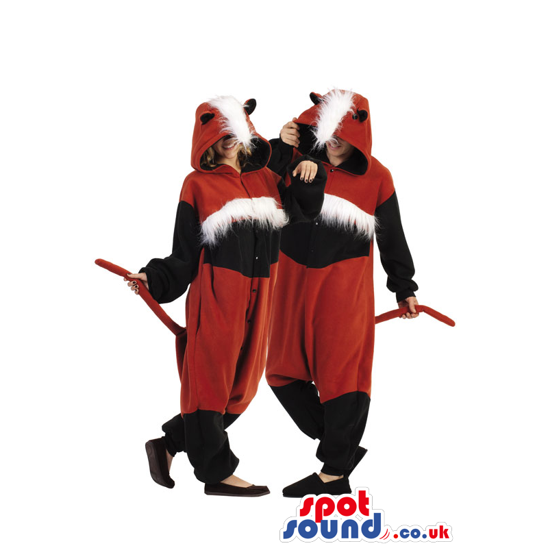 Fantastic Two Red And Black Fox Adult Costumes With Hairy Head