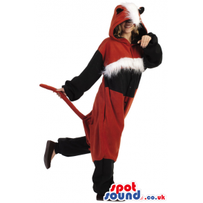 Fantastic Red And Black Fox Adult Costume With Hairy Head -