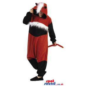 Fantastic Red And Black Fox Adult Costume With Hairy Head -