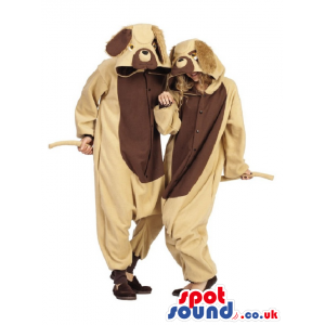 Fantastic Two Beige Dog Adult Costumes With Brown Bellies -