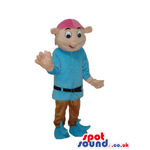 Boy Character Mascot Wearing Medieval Blue Garments - Custom