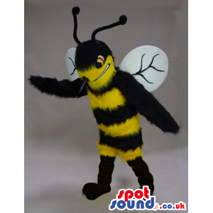 Bee Plush Mascot With A Funny Smile And White Wings. - Custom
