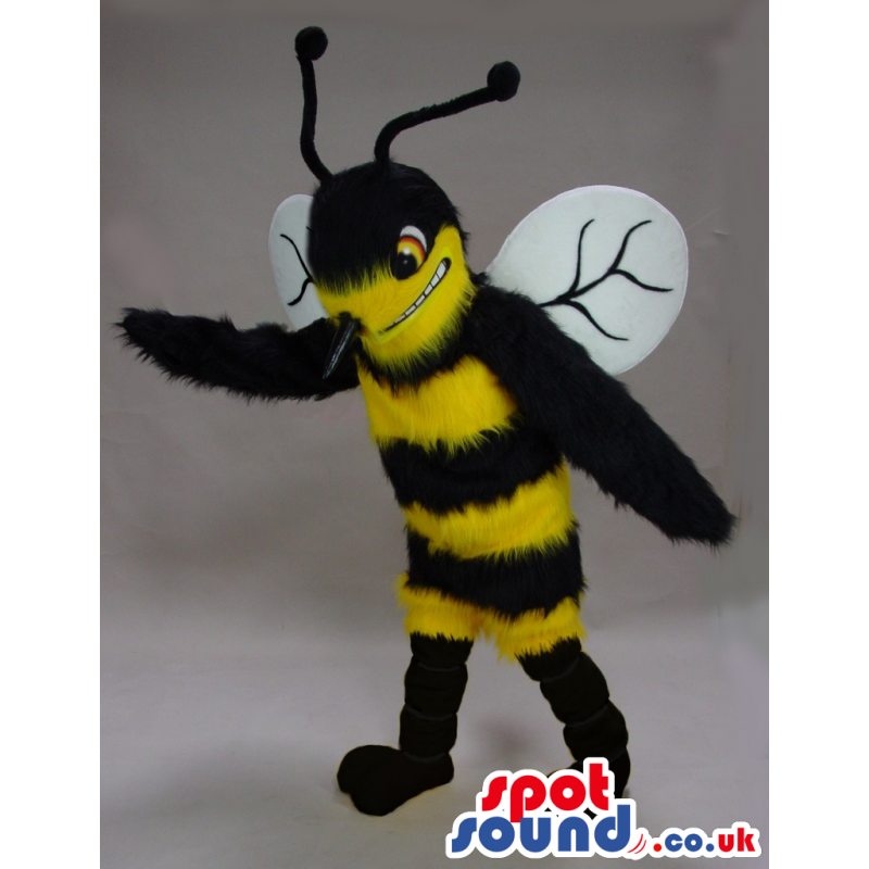 Bee Plush Mascot With A Funny Smile And White Wings. - Custom