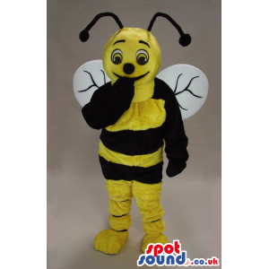 Bee Plush Mascot With A Funny Smile And Bent Antennae - Custom