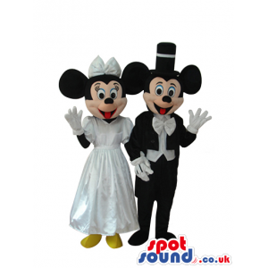 Mickey And Minnie Mouse Mascots With White Wedding Clothes -