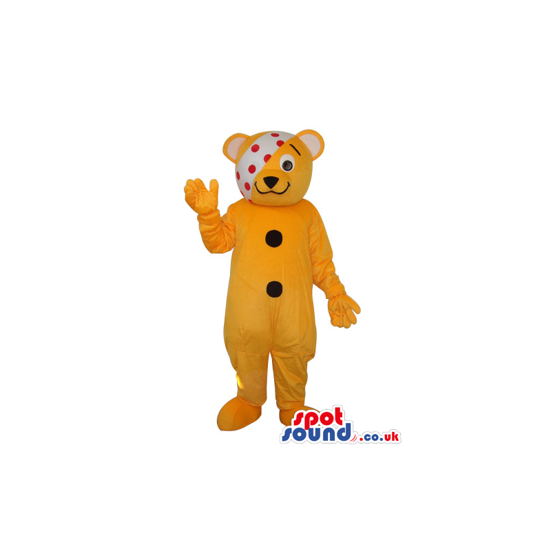 Cute Yellow Teddy Bear Plush Mascot With A Bandage Over Its Eye