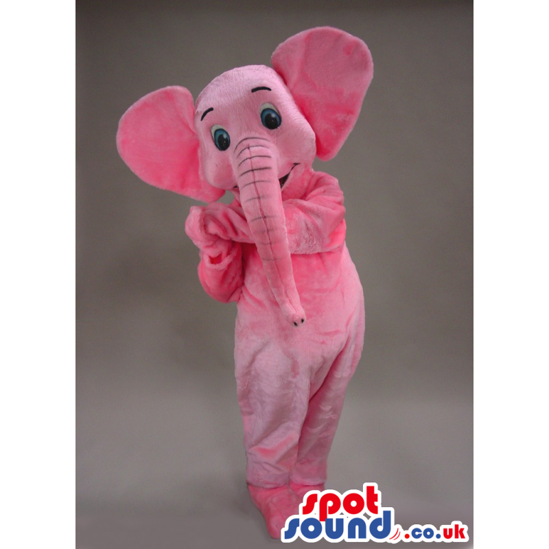 Cute Pink Elephant Animal Plush Mascot With Blue Eyes - Custom