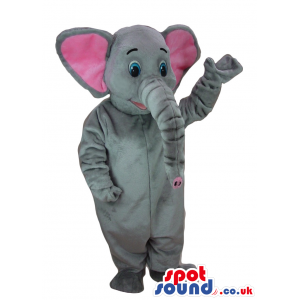 Cute Grey Elephant Animal Plush Mascot With Blue Eyes - Custom