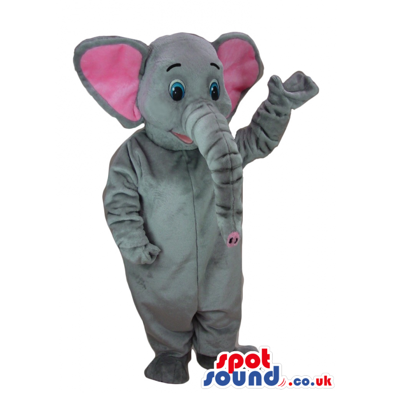 Cute Grey Elephant Animal Plush Mascot With Blue Eyes - Custom