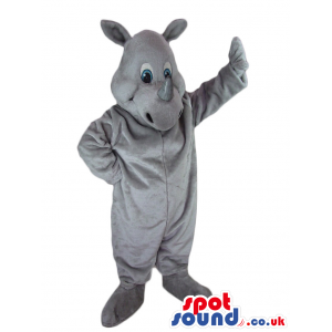 Cute Grey Rhinoceros Animal Plush Mascot With Blue Eyes -