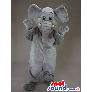 All Grey Elephant Animal Plush Mascot With Blue Eyes - Custom