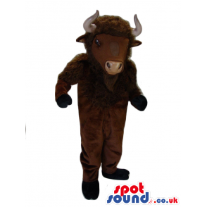 Dark Brown Buffalo Animal Plush Mascot With White Horns -