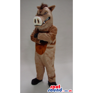 Angry Brown Boar Wild Pig Animal Plush Mascot With A Brown