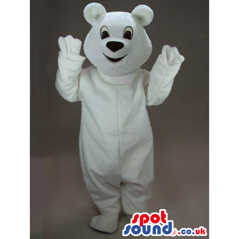 Cute All White Bear Animal Plush Mascot With Round Ears -