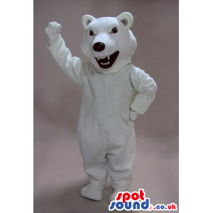 Angry All White Bear Animal Plush Mascot With Round Ears -
