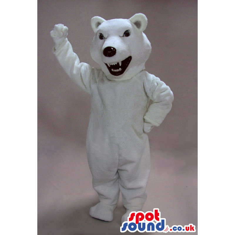 Angry All White Bear Animal Plush Mascot With Round Ears -