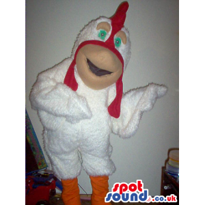 Amazing White And Red Hen Chicken Plush Mascot With Green Eyes