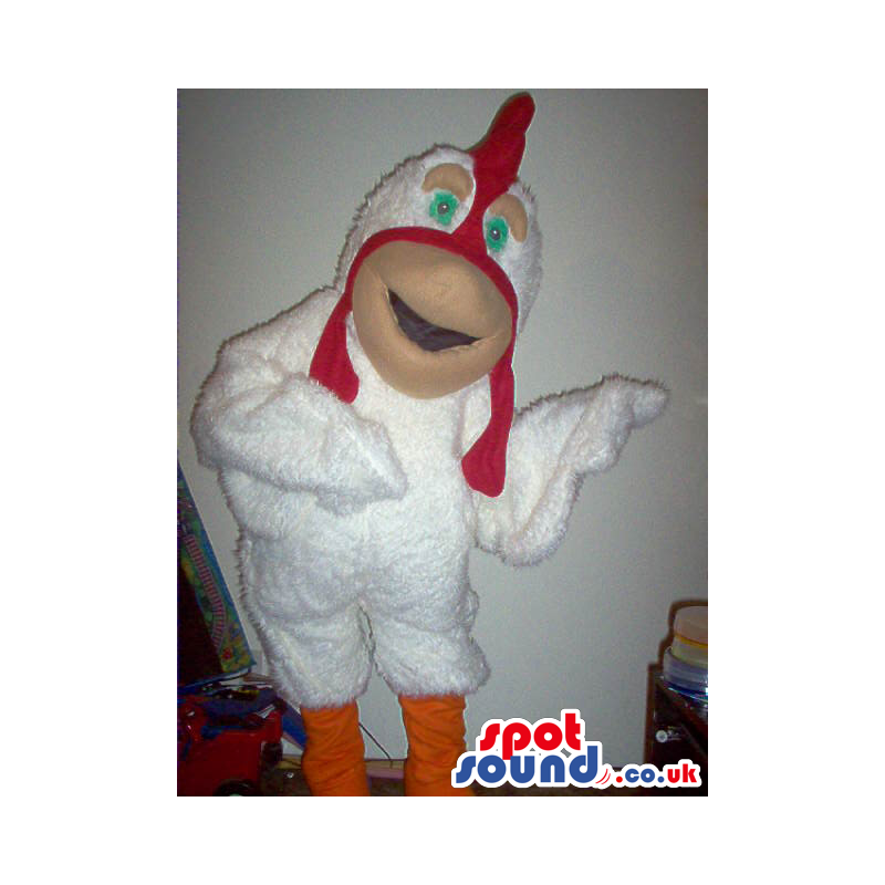 Amazing White And Red Hen Chicken Plush Mascot With Green Eyes