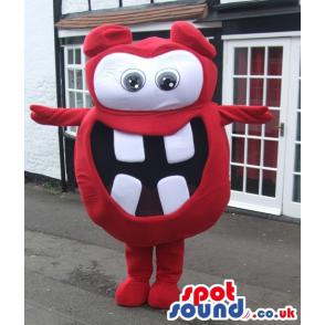 Funny little smiling red colour mascot wants to hug you -