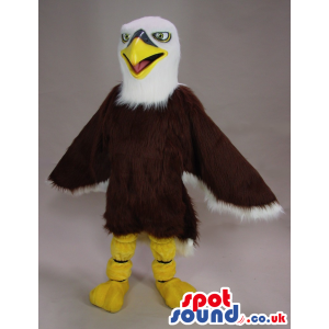 Customizable Brown And White Eagle Bird Mascot With Green Eyes