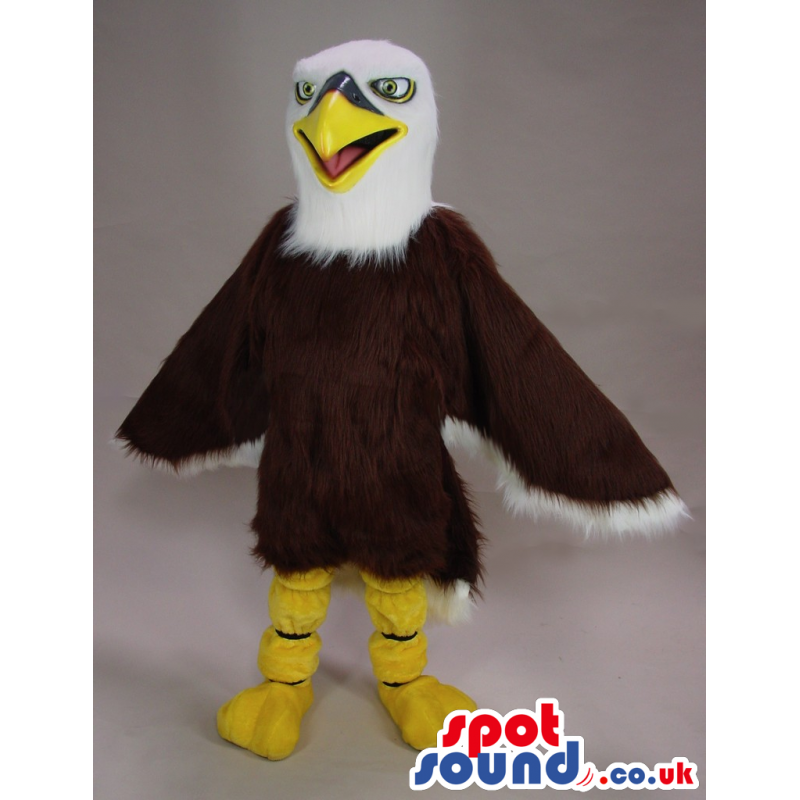 Customizable Brown And White Eagle Bird Mascot With Green Eyes