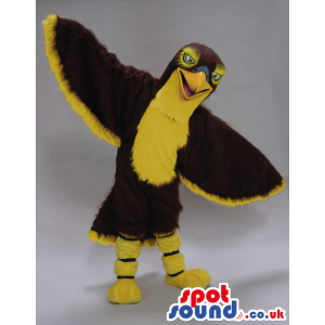 Customizable Brown And Yellow Eagle Bird Mascot With Green Eyes