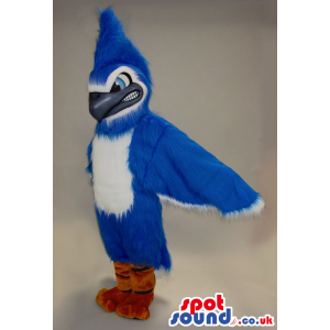 Customizable White And Blue Bird Mascot With An Angry Face -