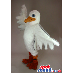 Customizable All White Bird Plush Mascot With Big Wings -