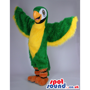 Green And Yellow Parrot Bird Plush Mascot With Big Wings -