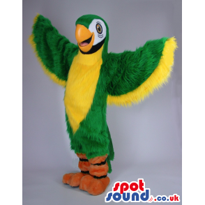 Green And Yellow Parrot Bird Plush Mascot With Big Wings -