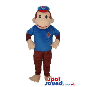 Brown Monkey Animal Plush Mascot With Blue And Red Garments -