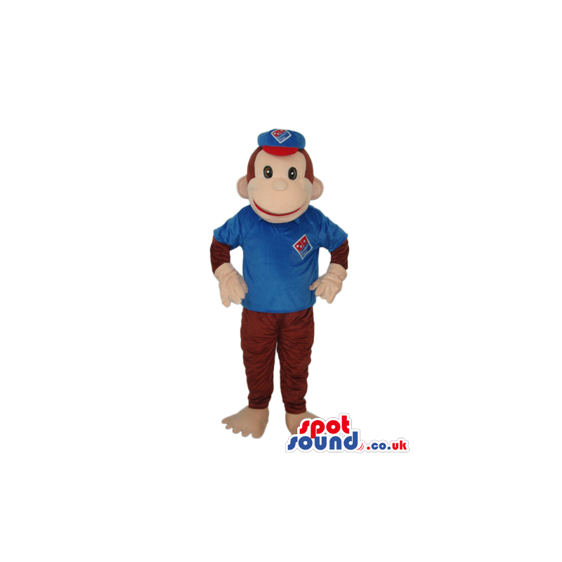 Brown Monkey Animal Plush Mascot With Blue And Red Garments -