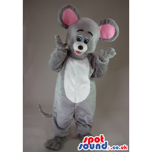 Grey Mouse Animal Plush Mascot With White Belly And Pink Ears -