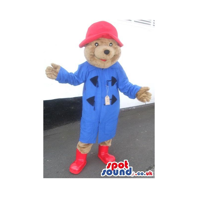 Brown Cute teddy bear with blue jacket and red hat - Custom