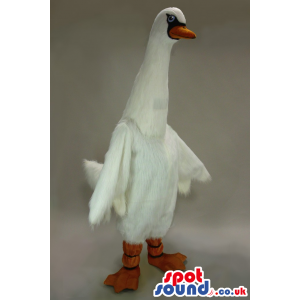 Great Realistic All White Goose Mascot With A Long Neck -